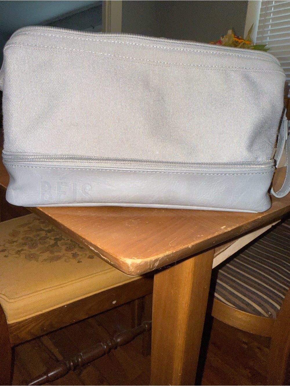 BEIS Light Gray Canvas & Leather Cosmetic Case